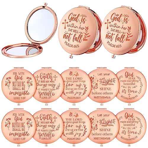 Huwena 12 Pcs Christmas Christian Gifts for Women Bulk Bible Verse Makeup Compact Mirror Inspirational Religious Gift Pocket Mirror for Coworker Teacher Employee Travel Church Scripture Party Present