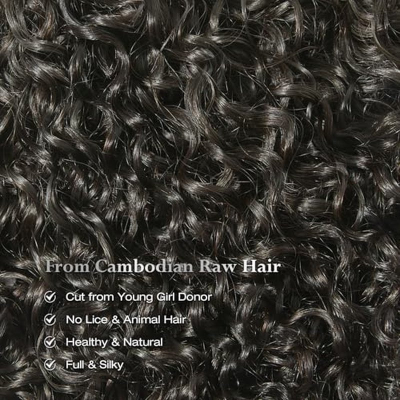 ASHINE Human Hair Bundle Deep Curly Water Wave, Unprocessed Cambodian Raw Hair 16 Inch, Flip Over Quick Weave Wet and Wave Bundles for Women Natural Black
