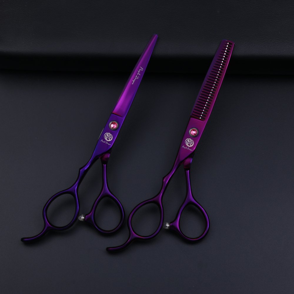 Purple Dragon 6.0 inch Left Hand Barber Hair Cutting Scissor and Thinning Shears - for Professional Left-handed Hairstlist