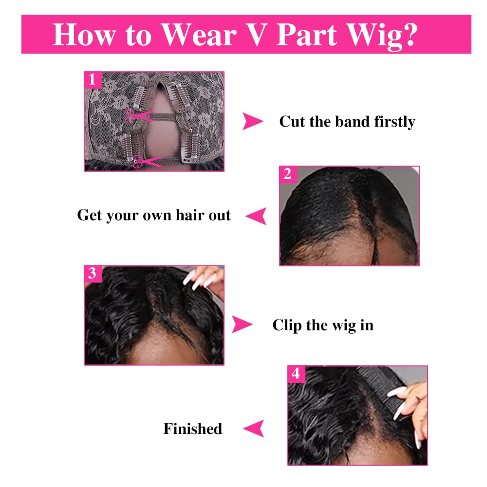 Amznlady Pixie Cut Wigs Curly V Part Wig Human Hair No Leave Out Brazilian Human Hair Half Wig for Black Women Upgrade U Part Wigs Glueless 180% Density Natural Black 8 Inch