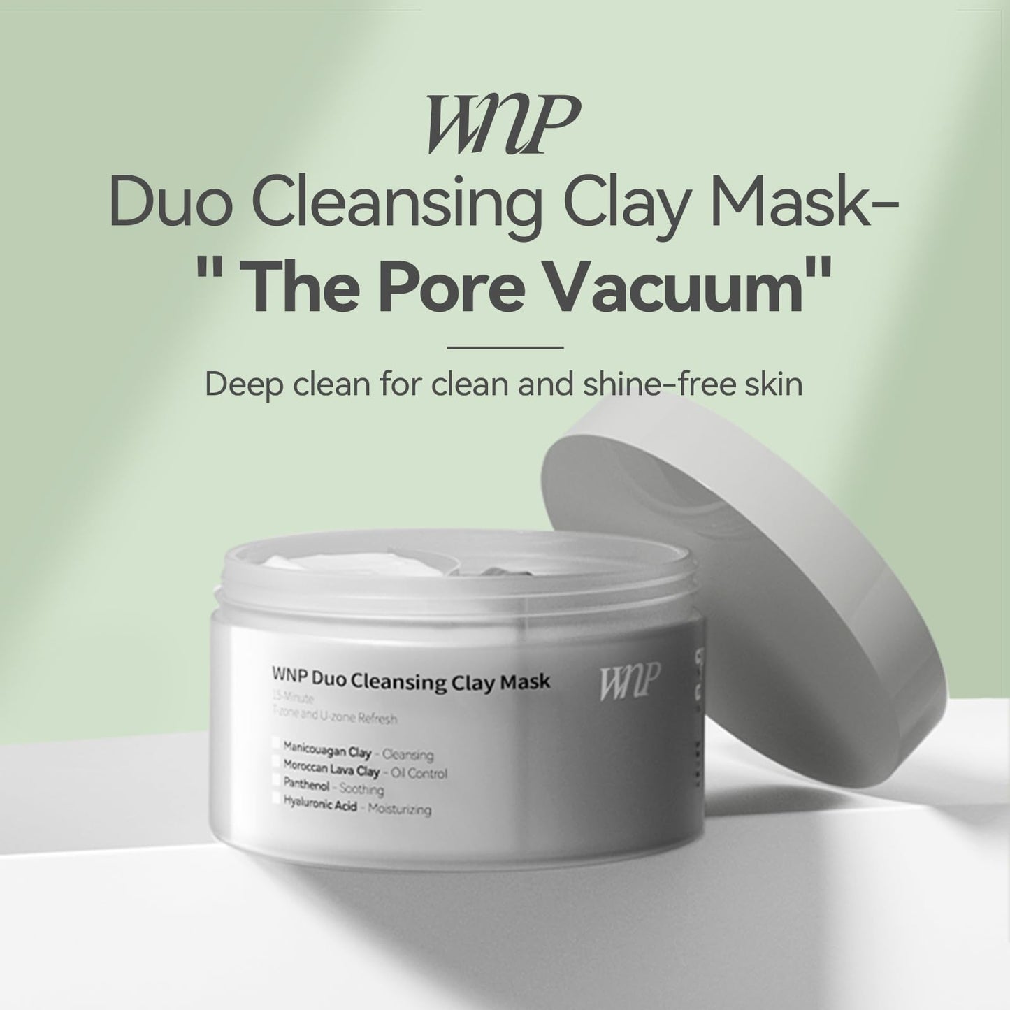WNP Duo Cleansing Clay Mask with Niacinamide & Hyaluronic Acid – Deep Pore Cleanser for T-Zone & U-Zone, Blackhead Remover, Hydrating & Oil-Control Face Mask, 3.53oz