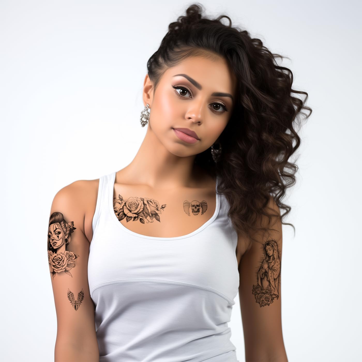 Los Vatos Chicano Bundle - Cholo and Chola Temporary Tattoos For Men Women, Payasa, Lowrider, Virgin Mary, Prayer, Cross, Chicana, Gangster, Fake Tattoo, Día de Muertos, Tatuajes Temporales