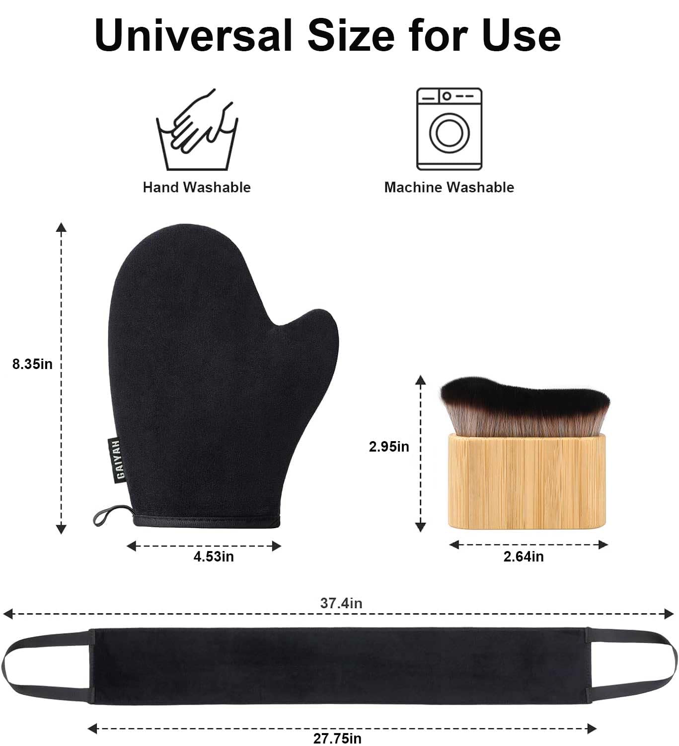 3 in 1 Self Tanning Mitts Self Tanner Mitt Applicator Kit - Tanning Glove for Self Tan Mitt, Tanning Brush for Self Tan Back Tanning Applicator Kabuki Body Brush Self Tanner Back