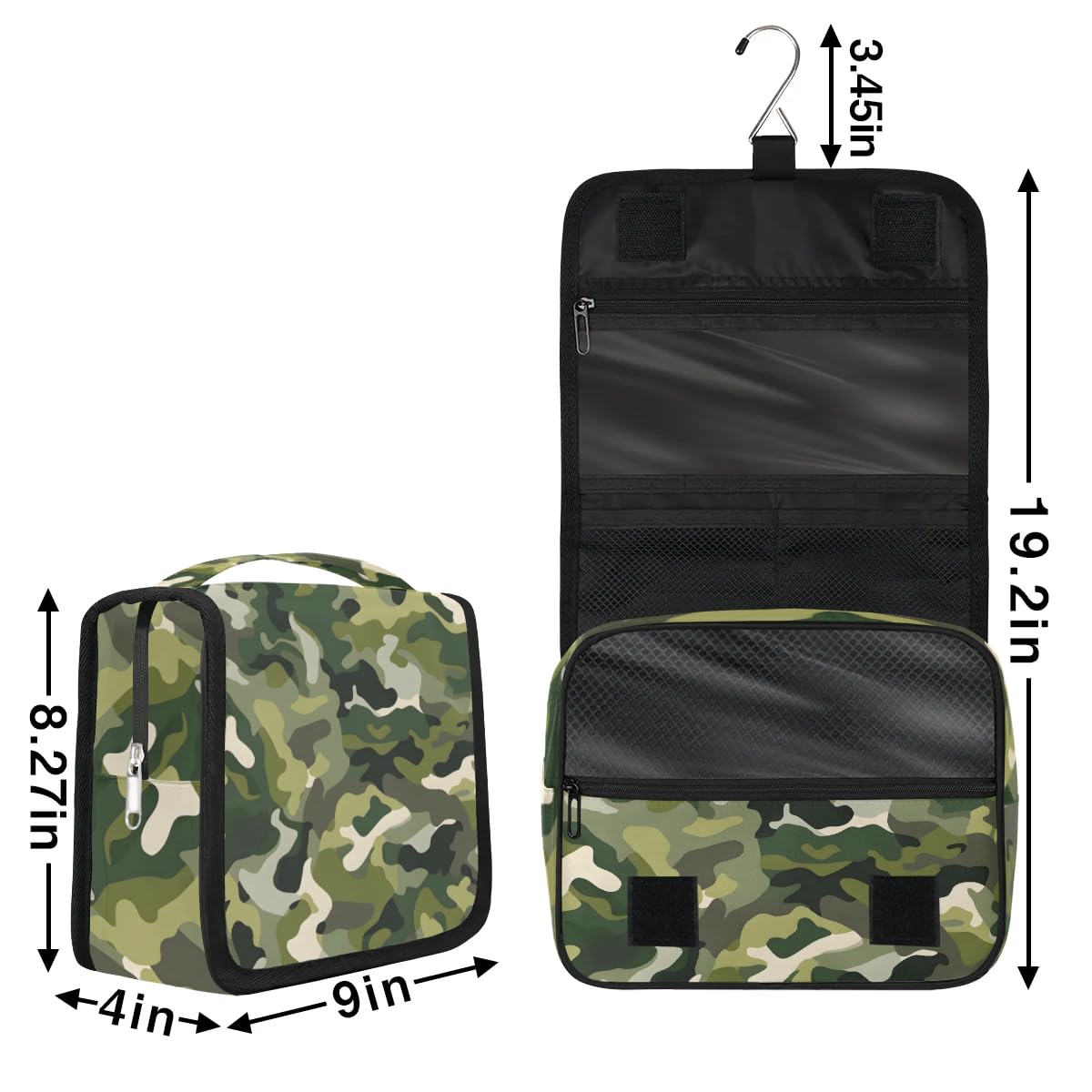 PATTERNFUL Camouflage Hanging Travel Toiletry Bag for Kids, Women Cosmetic Organizer Makeup Bag Pouch Men Shaving Dopp Kit Shower Bag With Sturdy Hook