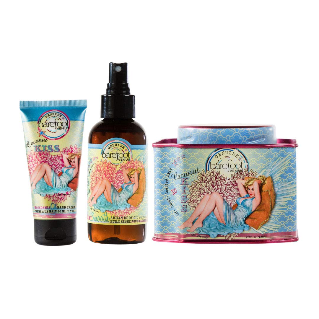 Barefoot Venus bath Soak, Hand Cream & Argan Oil Body Care Gift Set (coconut Kiss)