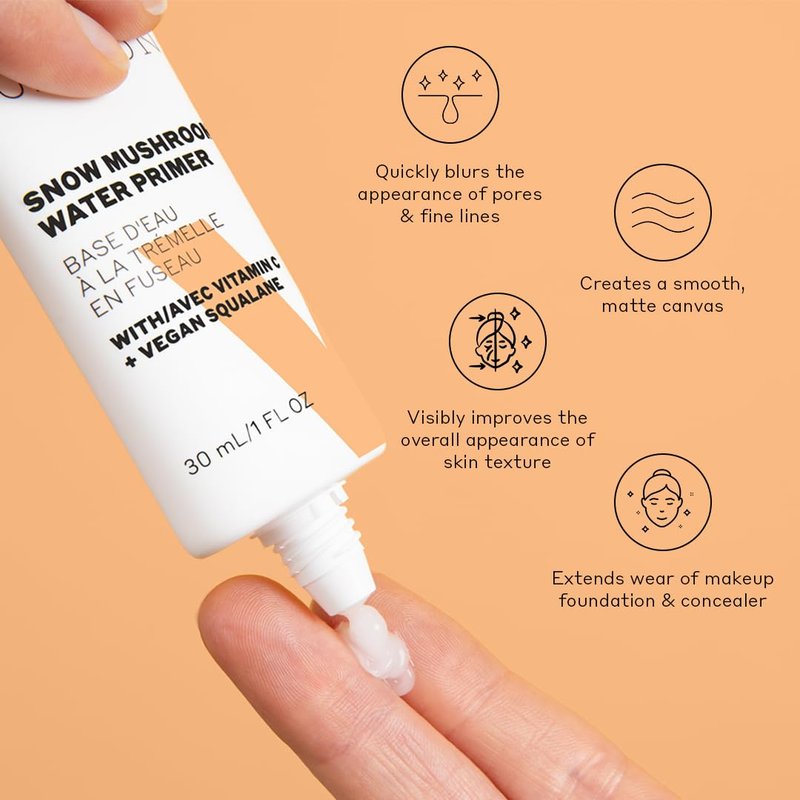Volition Beauty Snow Mushroom Water Primer with Vitamin C + Vegan Squalane | Silicone-Free Formula to Mattify, Blur & Smooth | Visibly Minimizes Lines & Pores | Soothes Redness & Extends Makeup Wear