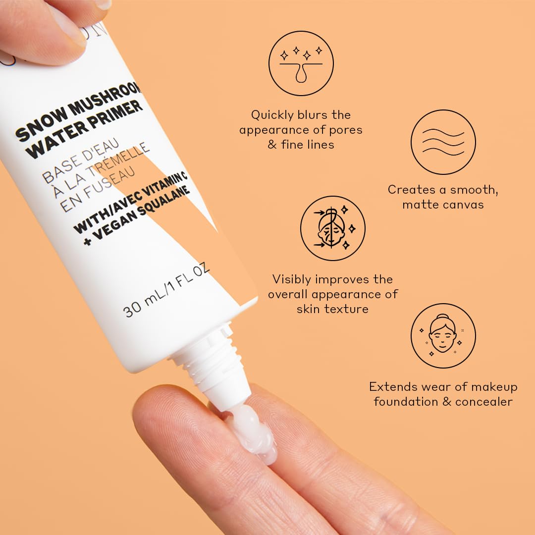 Volition Beauty Snow Mushroom Water Primer with Vitamin C + Vegan Squalane | Silicone-Free Formula to Mattify, Blur & Smooth | Visibly Minimizes Lines & Pores | Soothes Redness & Extends Makeup Wear