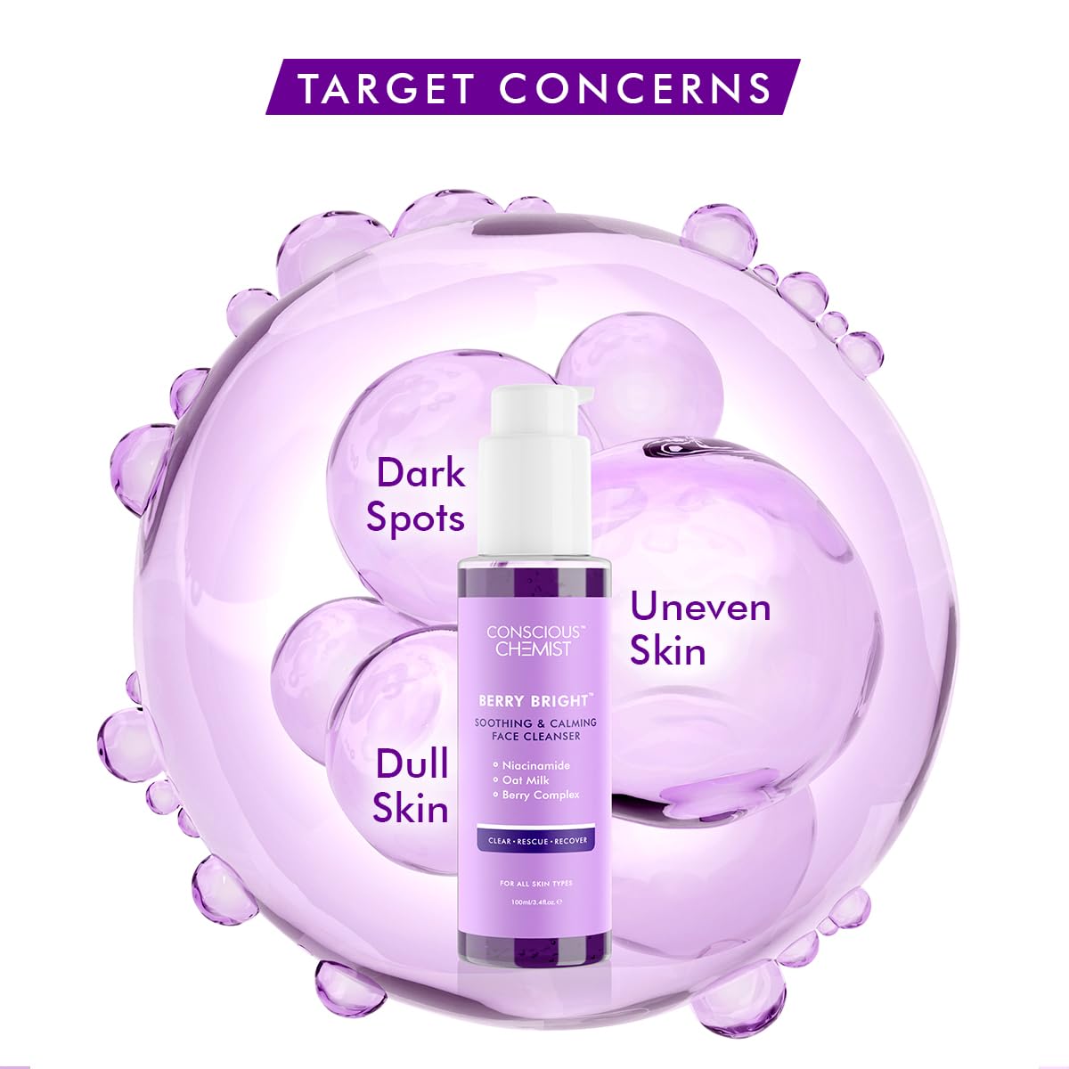 Conscious Chemist® Niacinamide Face Wash | 100ml | Pore Refining Brightening Cleanser for Women & Men with BlueBerry & AcaiBerry Extracts, Bright Clear Skin, Cruelty Free, All Skin Type - Berry Bright