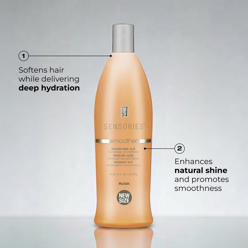 RUSK Sensories Smoother Passionflower and Aloe Leave-In Smoothing Conditioner, Provides Shine, and Body, 35 oz