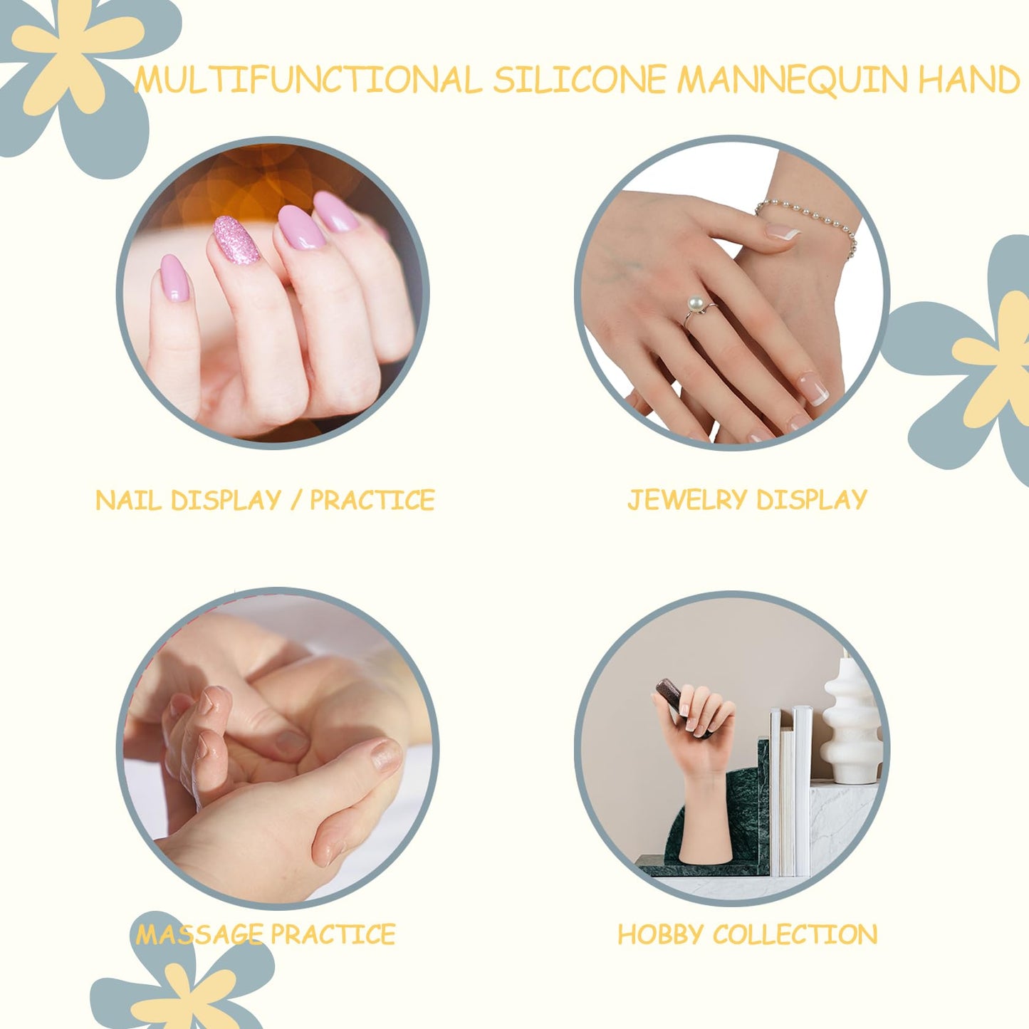 Realistic Female Silicone Hand Mannequin Hand Model Fake Hand With Skeleton For Manicurist Reusable Acrylic Nails Display Jewelry Props - Nude Left Hand