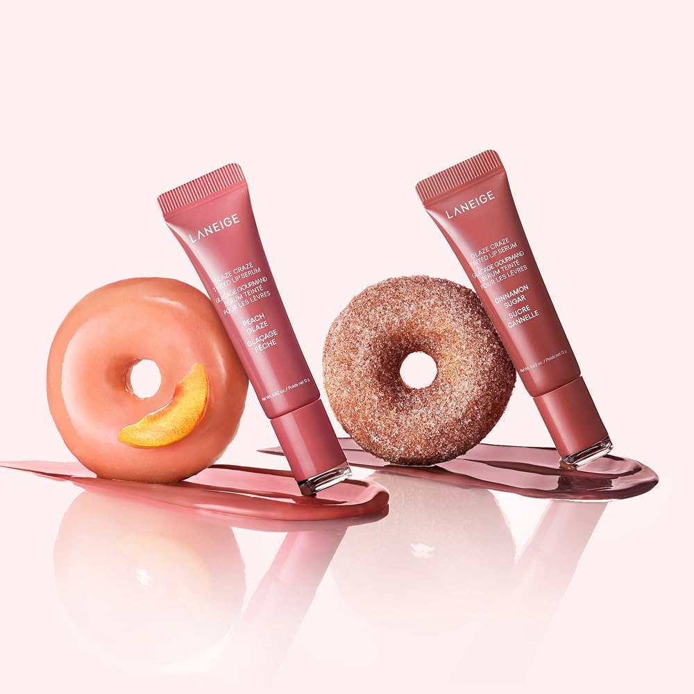 LANEIGE Fall Glaze Craze Duo: Serum-Infused Lip Tints for Plumping Hydration & Shine in Maple and Peach Glazed Donut Shades