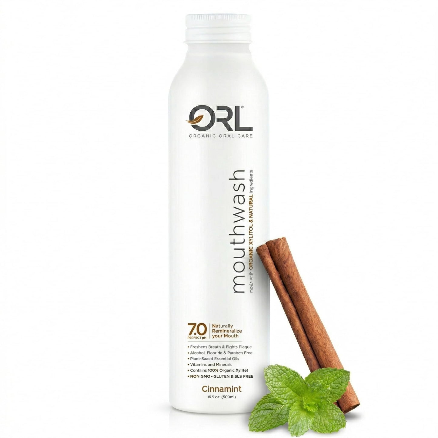 Natural & Organic Alcohol-Free Mouthwash Uniquely Formulated to Clean Your Mouth, Whiten Your Teeth, Strengthen Tooth Enamel with 7.0 pH Balance. Eco-Friendly Aluminum Bottle. Cinnamint. 16.9 oz.