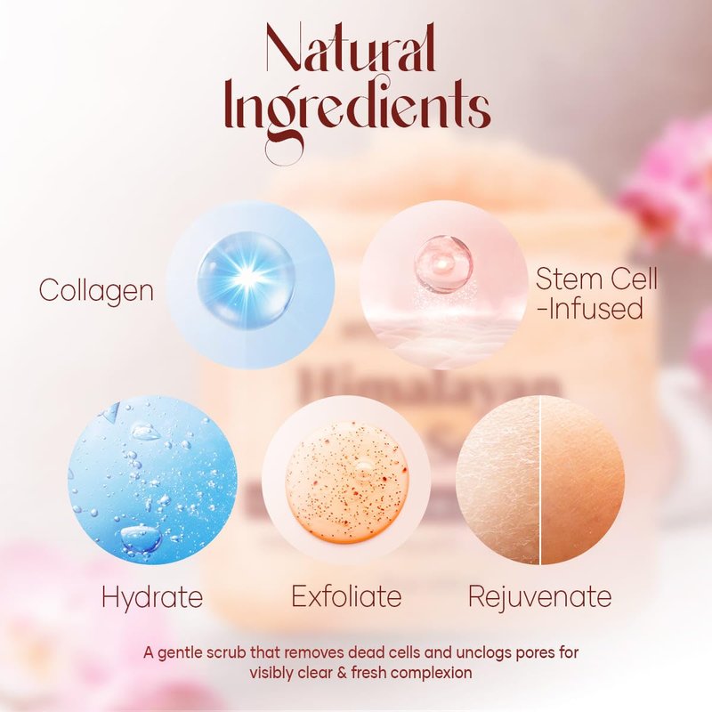 MYSTÉRE BEAUTÉ Himalayan Salt Body Scrub Twin Pack (12 oz x 2) - with Collagen, Rose Oil & Stem Cells - Exfoliating Scrub for Cellulite, Acne & Stretch Marks - Natural Skin Care Gift Set