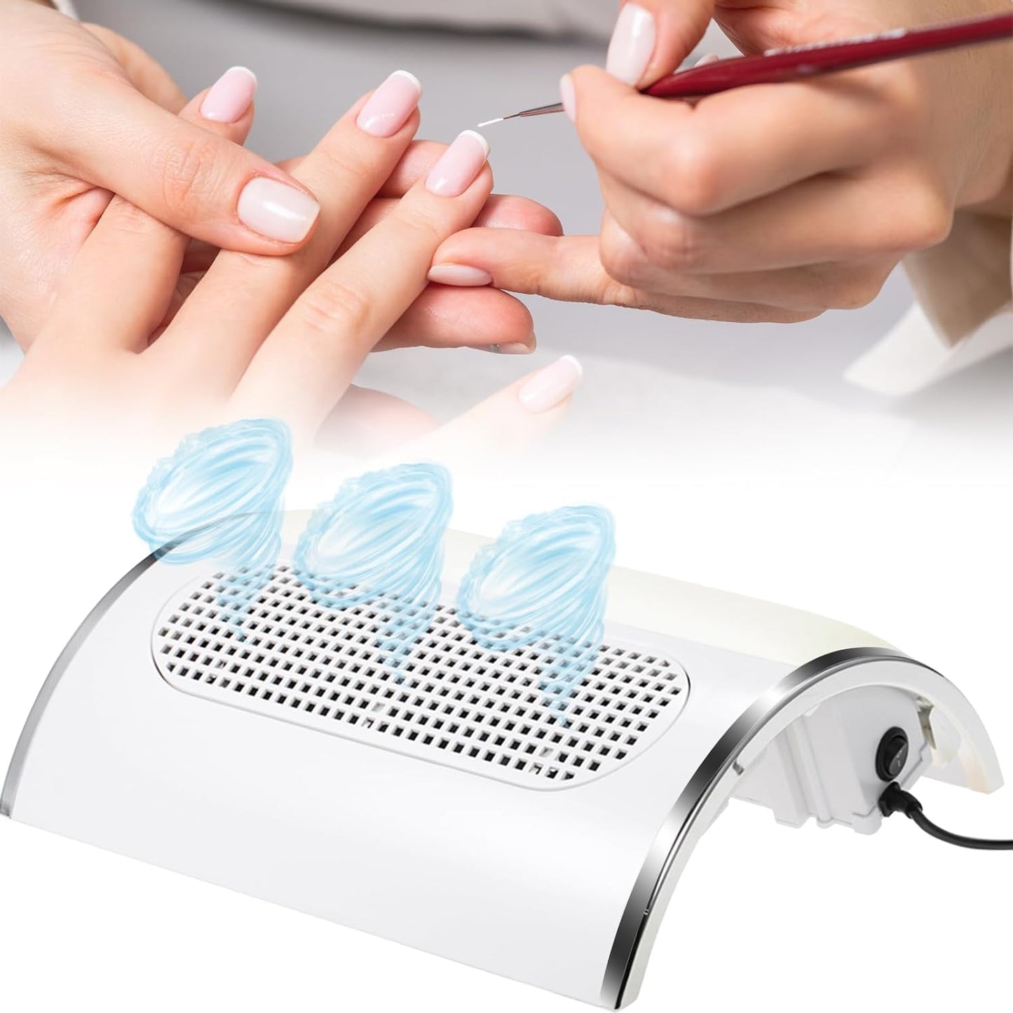 Nail Dust Collector - 80W Adjustable Electric Vacuum for Acrylic Nails | Includes 2 Powerful Fans & Dust Bags (White)