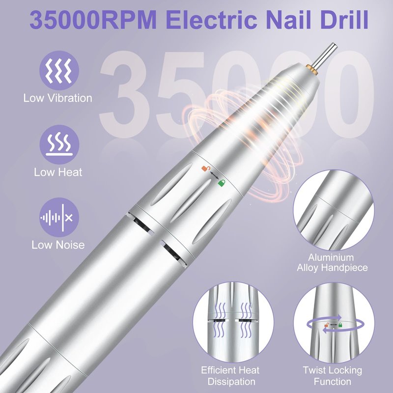 Cadrim 35000 RPM Portable Nail Drill, Electric Nail File, Cordless, Rechargeable, Professional Efile Nail Drill Machine Set for Acrylic Nails, Polishing