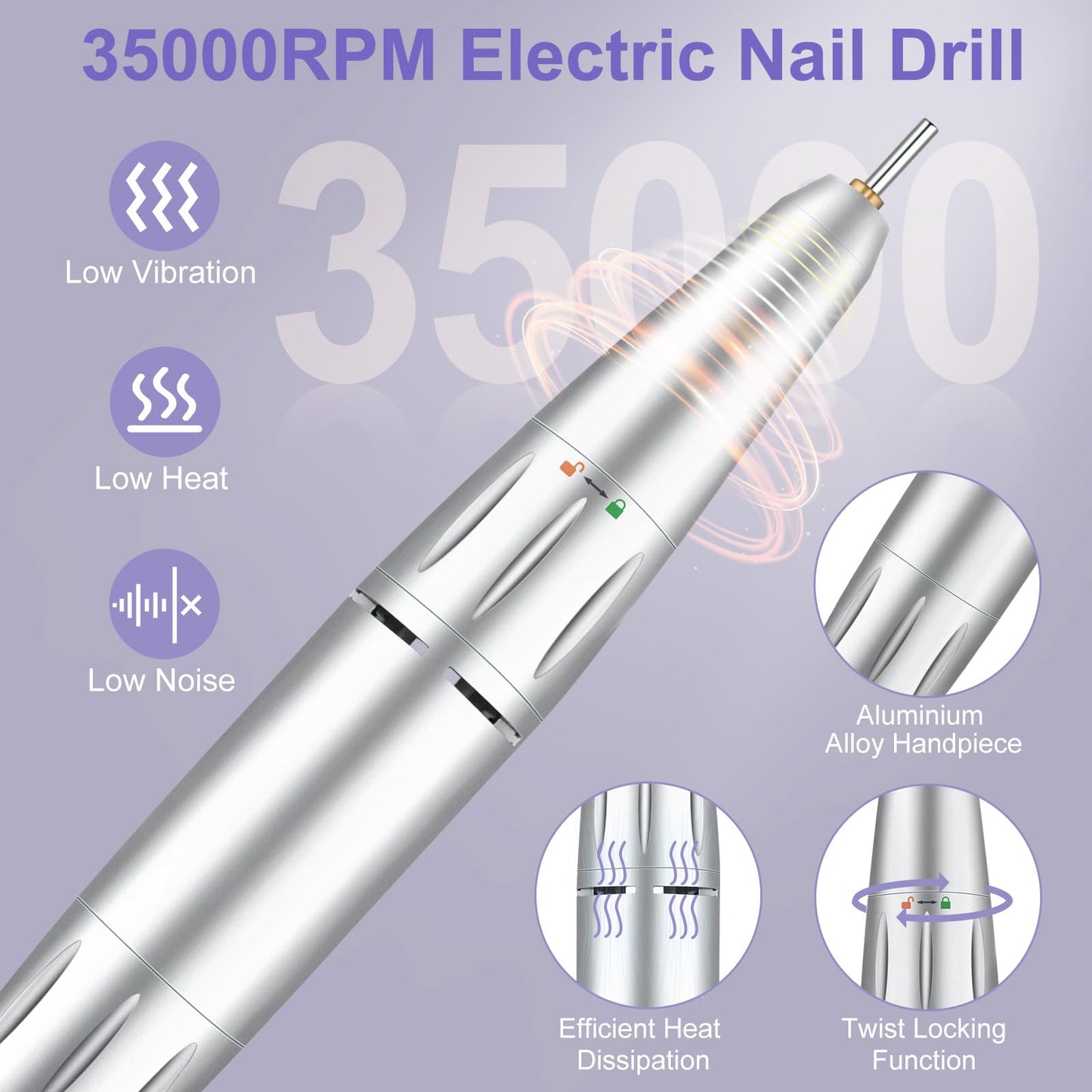 Cadrim 35000 RPM Portable Nail Drill, Electric Nail File, Cordless, Rechargeable, Professional Efile Nail Drill Machine Set for Acrylic Nails, Polishing
