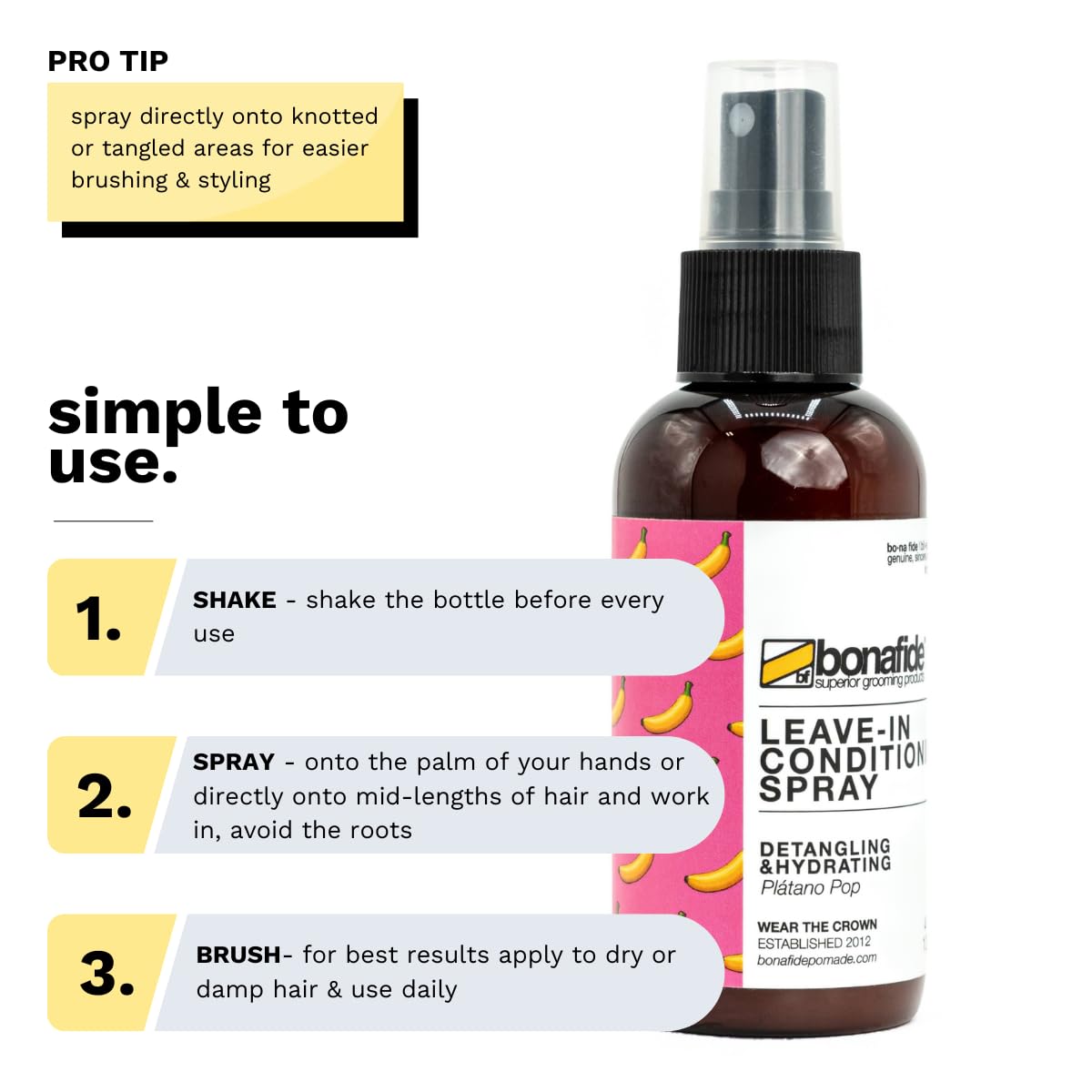 Bona Fide Pomade Leave-In Conditioning Spray, 4 oz. | DETANGLING & HYDRATING helps reduce frizz & protects from heat & uv
