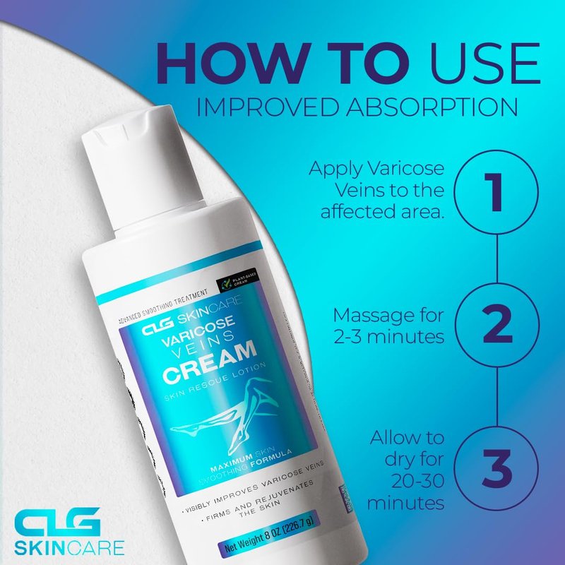 CLG Skincare Varicose Veins Cream - Advanced Plant-Based Lotion for Improved Circulation & Skin Firming | 8 oz