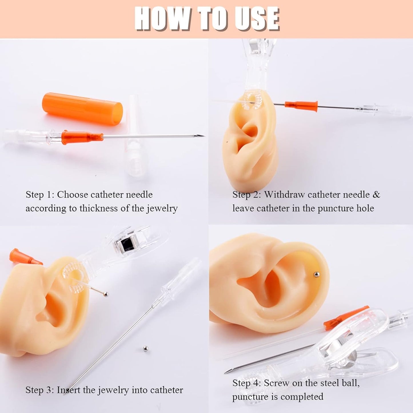 WZPB Catheter Piercing Needles - 50 Pcs 14G, 16G, 18G, 20G, 22G IV Catheter Piercing Needles for Ear Nose Lip Tongue Belly Navel Nipple Cartilage Piercing Kit