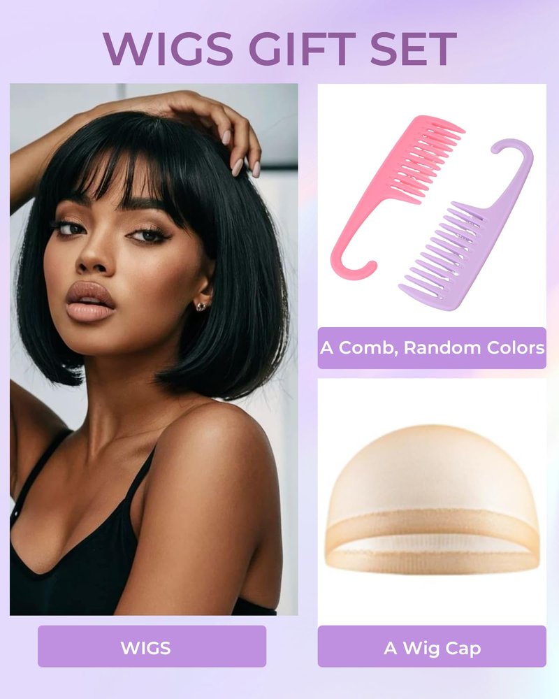 Bob Wig Human Hair with Bangs Glueless 2×1 Lace Closure 100% Human Hair Wigs with Bangs Short Bob Wig Human Hair Straight Wigs for Black Women Closure 180% Density Beginner Friendly（12Inch,Black）