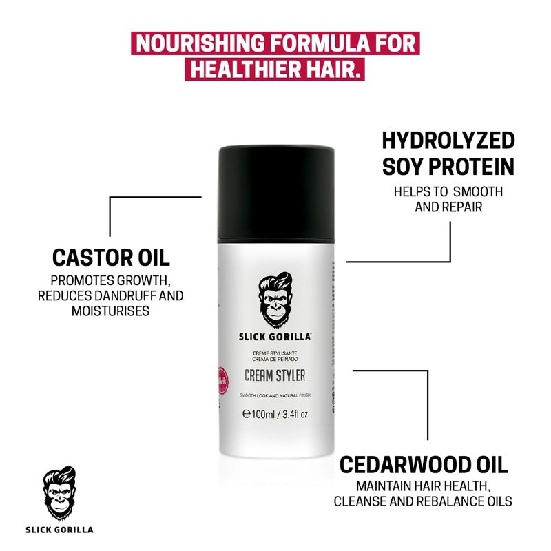Slick Gorilla Hair Styling Cream - Lightweight Grooming Cream for Men | Flexible Hold & Frizz Control | 3.38 fl oz (100ml)