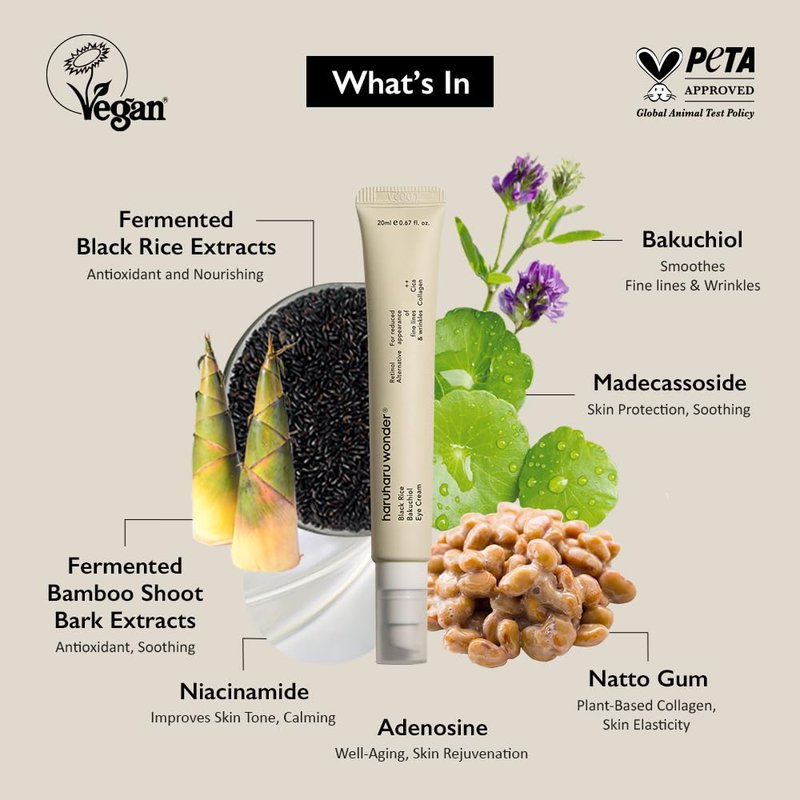 Haruharu Wonder Black Rice Bakuchiol Eye Cream - Anti-Aging Natural Retinol | 0.67 fl. oz / 20ml