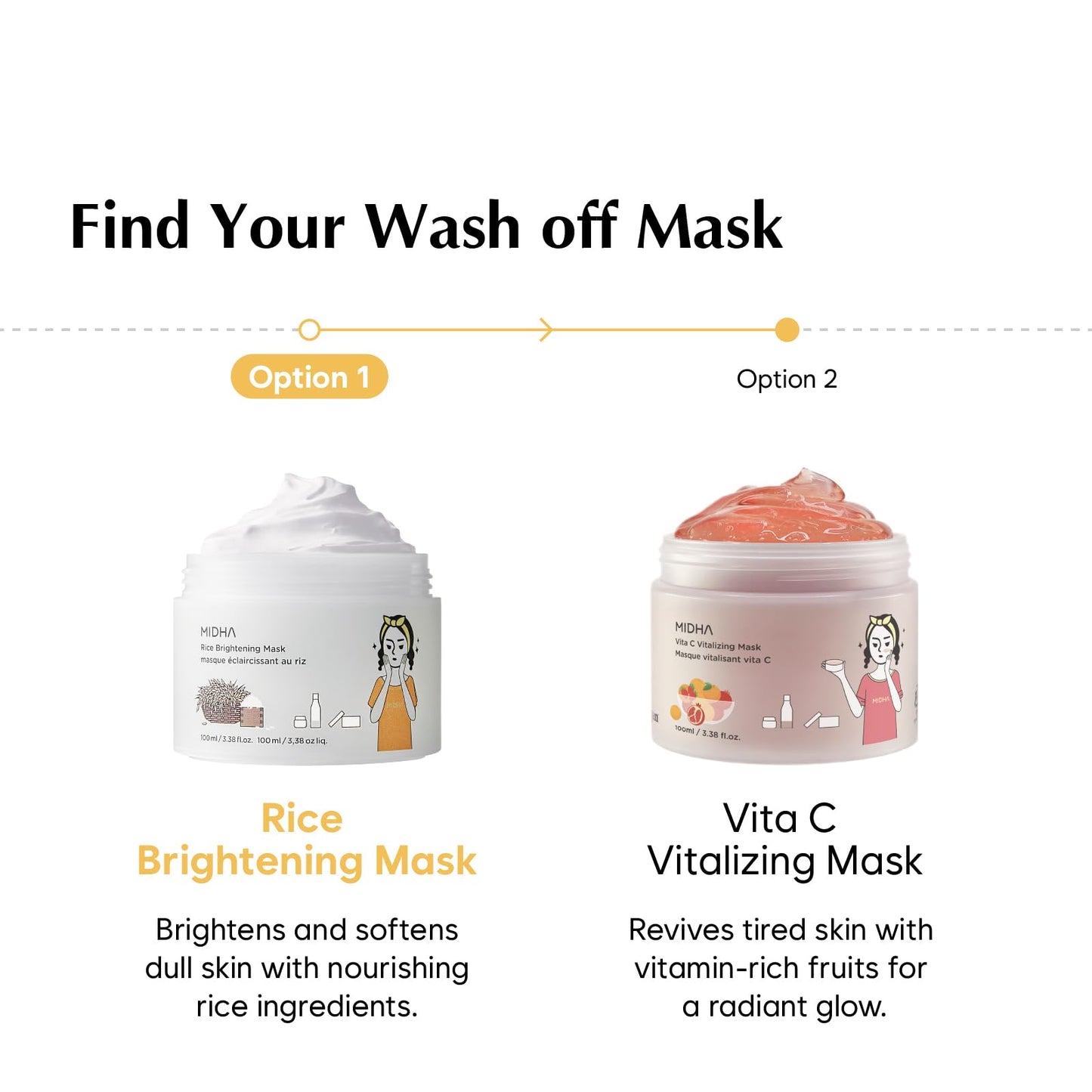 MIDHA RICE MASK, 3.38fl.oz/100ml, Hydrating, Smoothing, for Dull, Rough Skin, Pore Clearing, Wash off Pack Facial Mask, Mud Texture, Uneven Skin Tone
