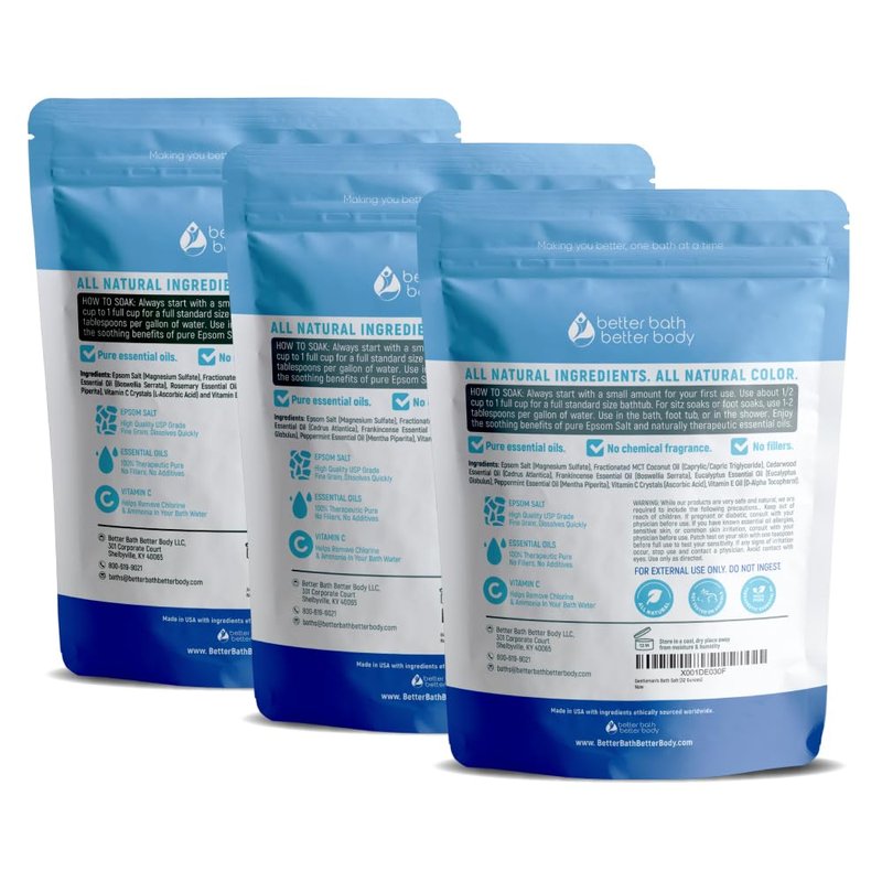 Gentleman's Bath Salt (3-Pack Plus Scoop) Bath for Men with Pure Essential Oils in BPA Free Pouch with Press-Lock Seal Made in USA 3-Pack of 2-lbs, 6-lbs Total