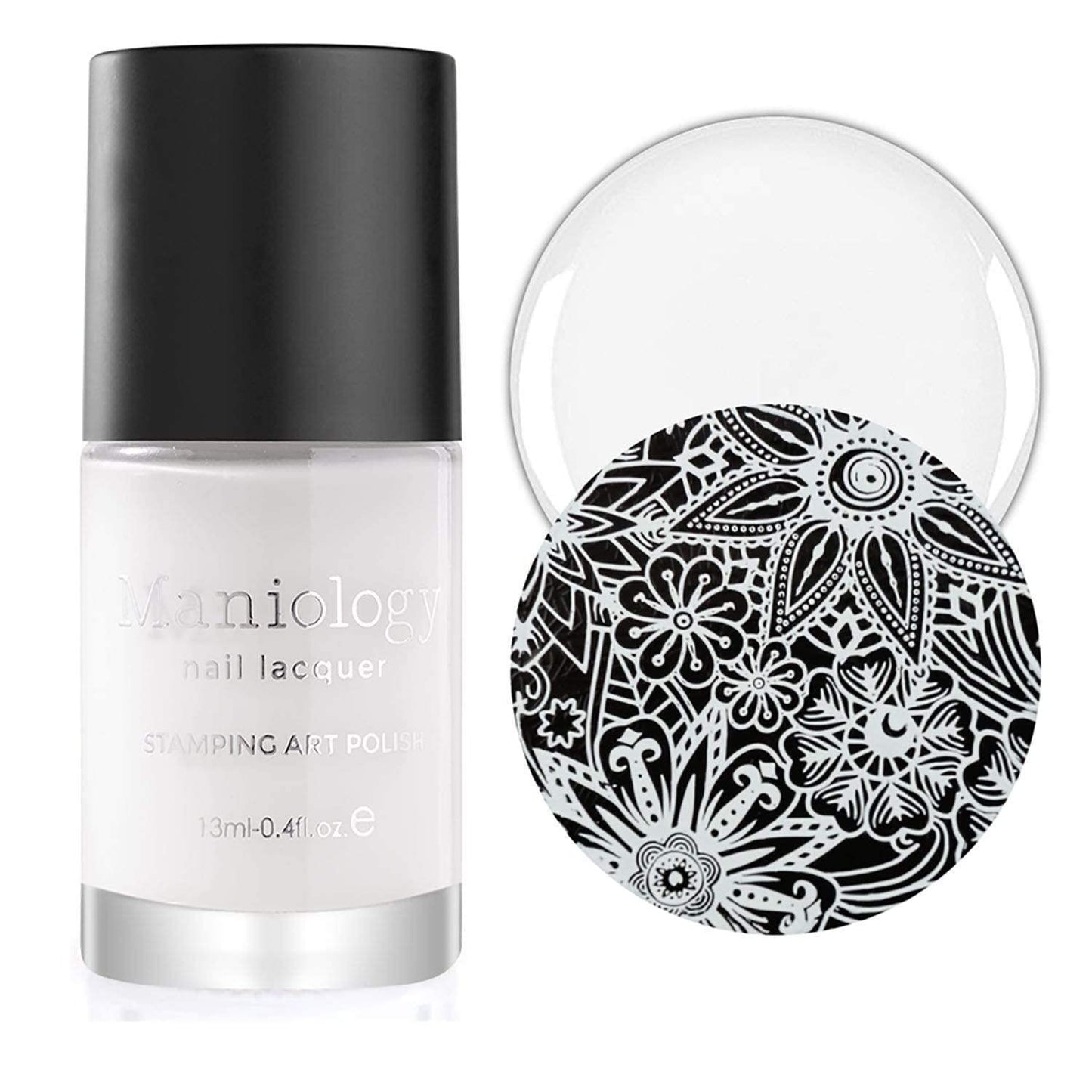Maniology Black & White Nail Polish Duo - Smudge-Free Top Coat | 3-Piece Set | 13ml Bottles for Stamping & DIY Manicures