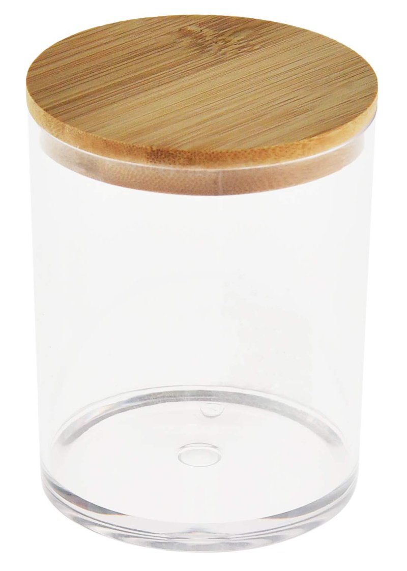 ARAD 3 Pcs Cotton Ball, Swab, Q-tip Storage, Clear Acrylic Jar Container with Bamboo Lid, Easy Organization on Bathroom Counters, Under Sink Placement or Vanity Tables-3.25" D x 4.5" H