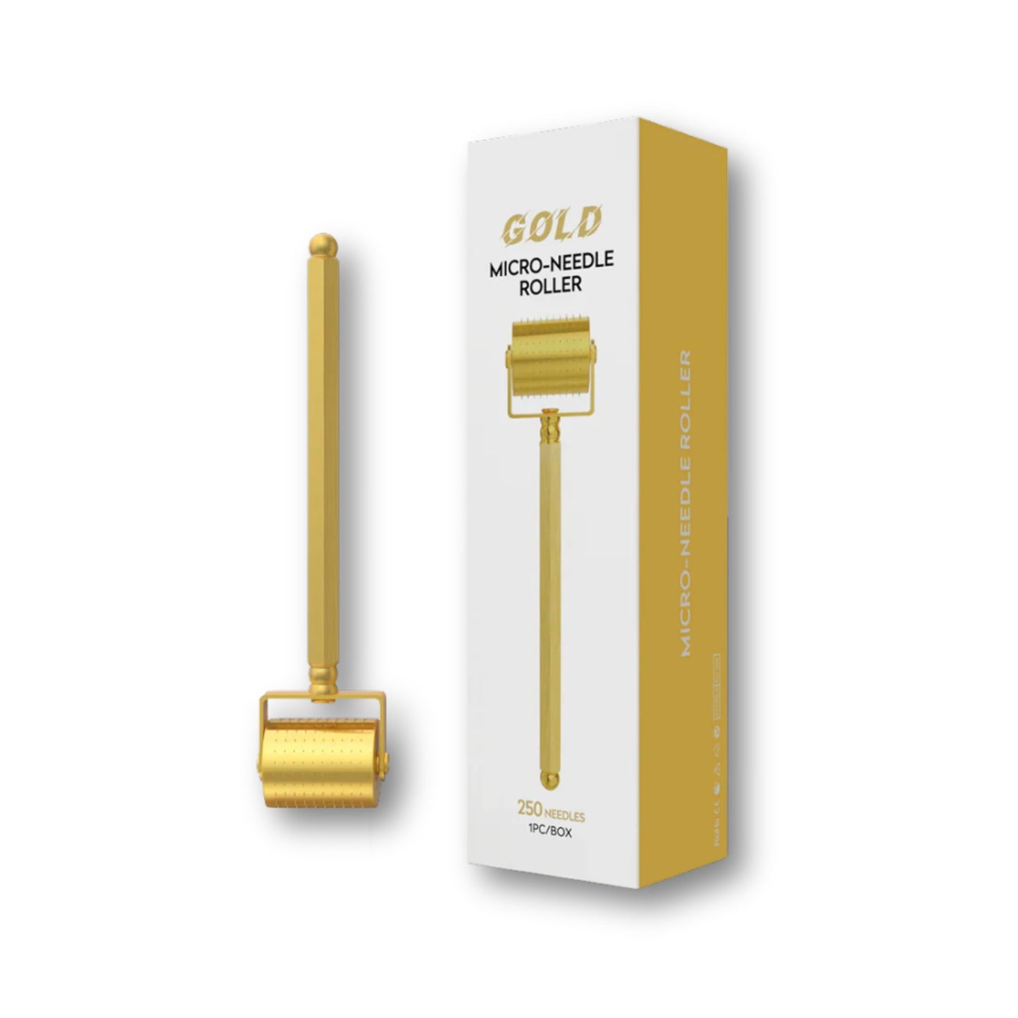 Luxury 24K Gold-Plated Derma Roller - Titatium Microneedle Cosmetic Beauty Tool for Face, Skin Care, Beard, and Home Self-Care - For Men & Women (0.25)