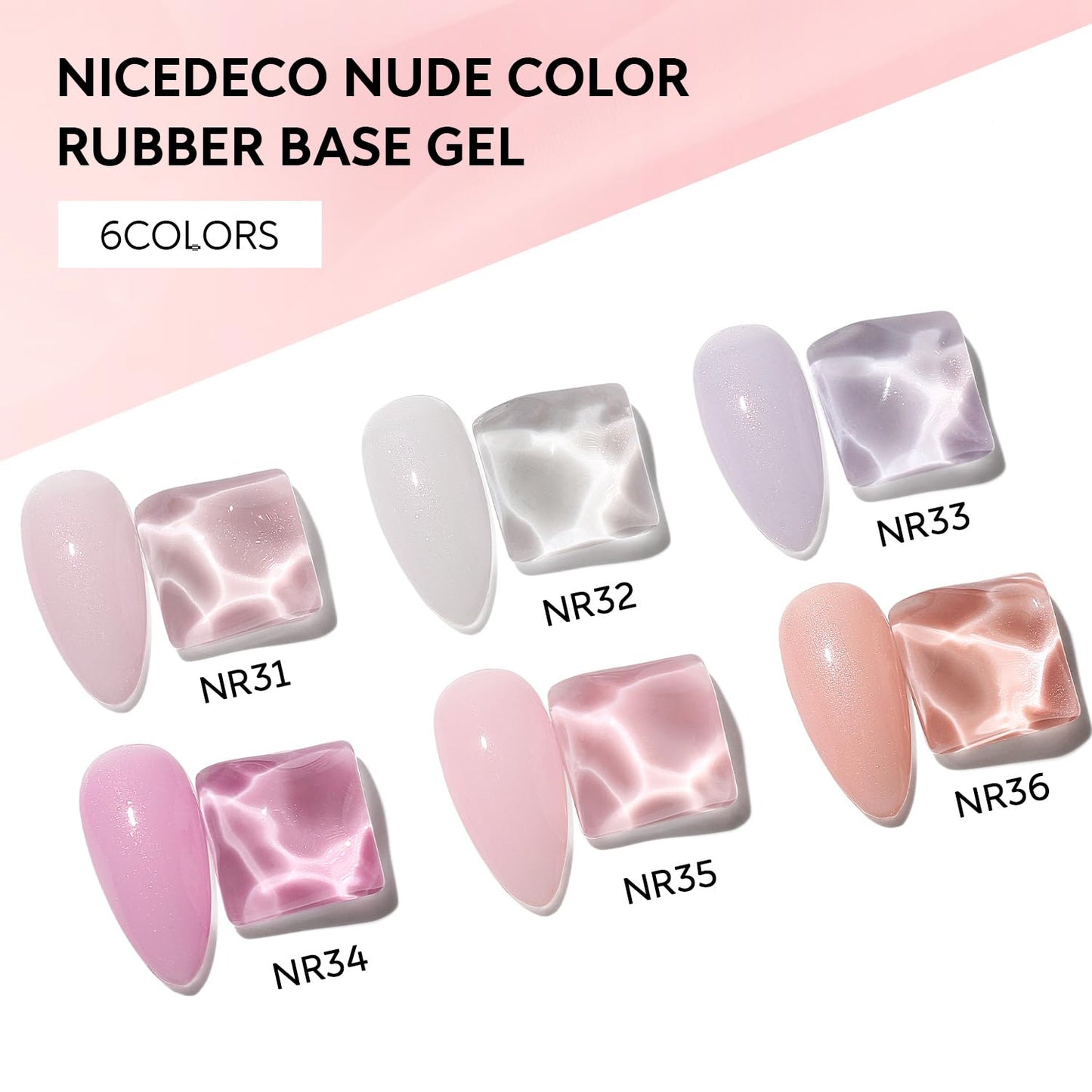 Nicedeco No Wipe Gel Top Coat and Base Coat, 6 Pcs Rubber Base Gel Polish for Nails