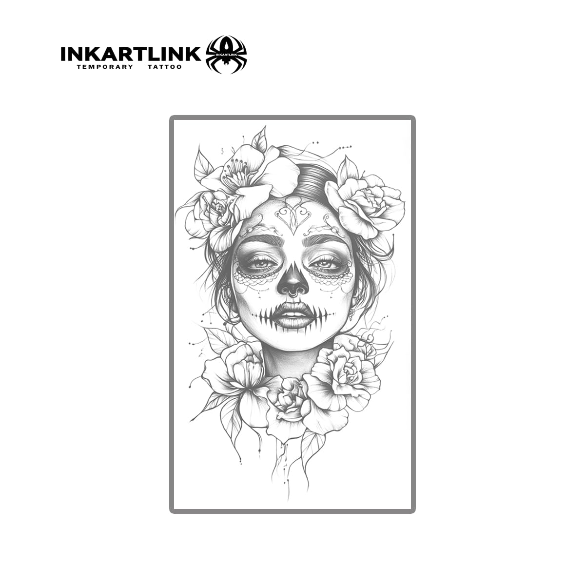 INKARTLINK Semi-Permanent Tattoo Stickers, Creative Halloween Adult Art Temporary Tattoos, Party Supplies, Waterproof, No Glue Required, Non-reflective, Lasts 1-2 Weeks (Mexican Day of the Dead 3)