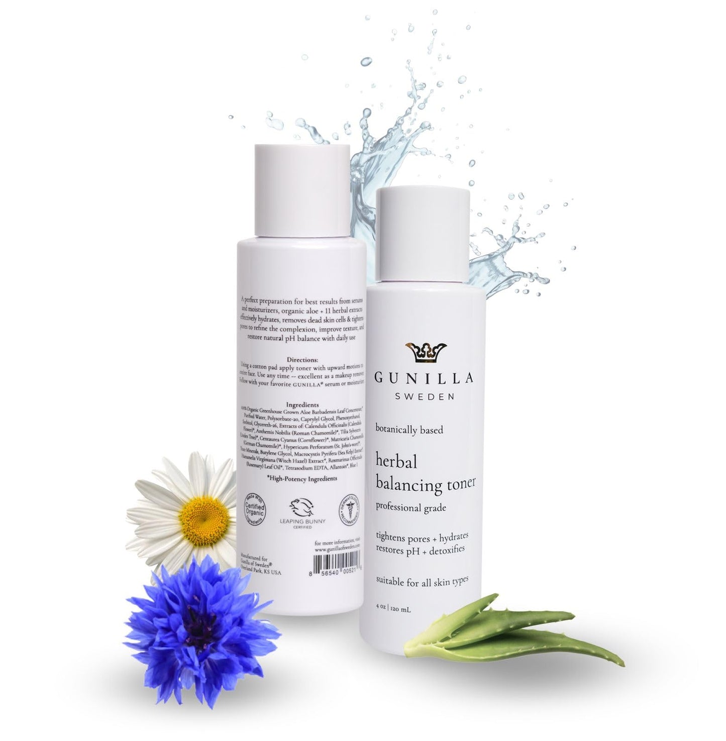 Gunilla Toner Herbal Skin Anti-Aging, Vegan, Soothing, Plant-Based, Antioxidant-Rich, Hydrating, Helps Soften Skin, Natural, Made in USA - 4 oz