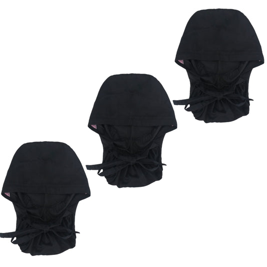 QBA Working Cap with Button Long Hair, Adjustable Working Hat Sweatband Cotton Ponytail Holder, Tie Back Hats for Women & Men, One Size, 3 Pack: Black * 3 PCS