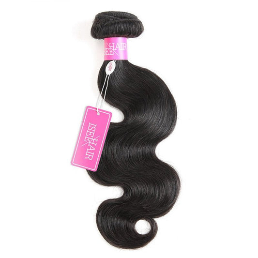 ISEE Hair 8A Unprocessed Brazilian Virgin Body Wave Human Hair One Bundles 100% Unprocessed Human Hair Extensions Natural Black (12'')