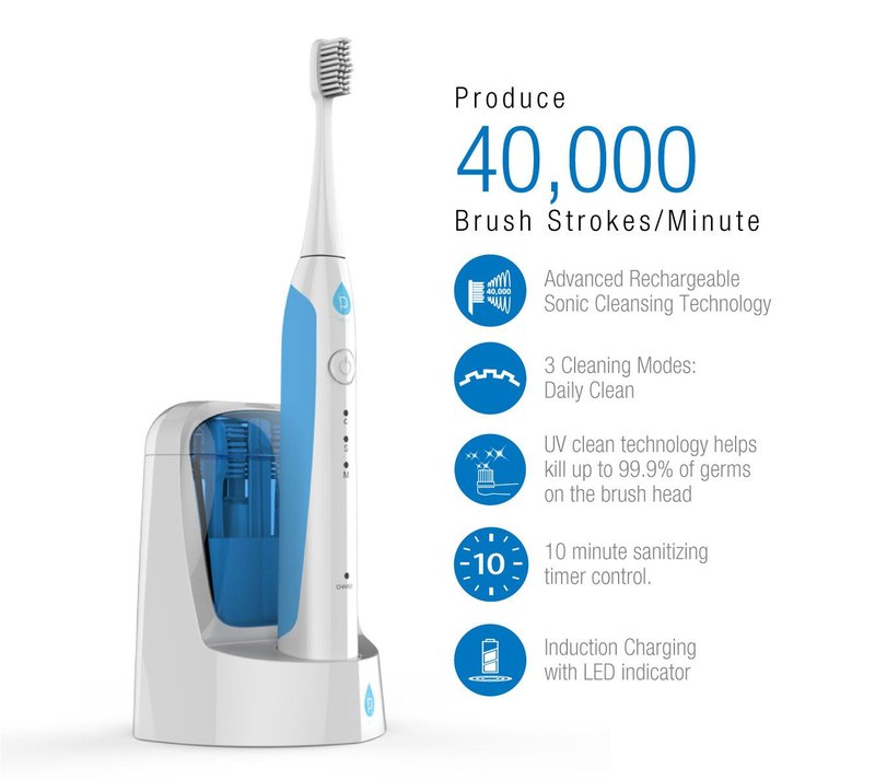 Pursonic S750 Sonic Toothbrush (White) — Smart Series Electronic Power Rechargeable Battery Toothbrus for Adults — 12 Bonus Brush Head
