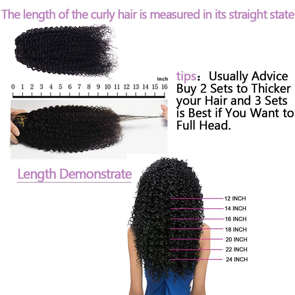 14 Inch Kinky Curly Clip ins Human Hair 110g 8pcs 20 Clips 3C 4A Curly Clip In Hair Extensions Real Human Hair Brazilian Virgin Hair Full Head for Women Natural Black