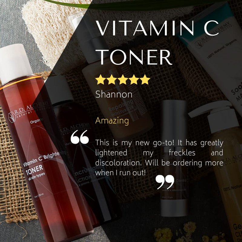 RD Alchemy - Natural & Organic Vitamin C Facial Toner - Brighten, Tighten & Tone Large Pores and Spots with Vitamin C-Rich Herbal Extracts for a Radiant, Refreshed Complexion.