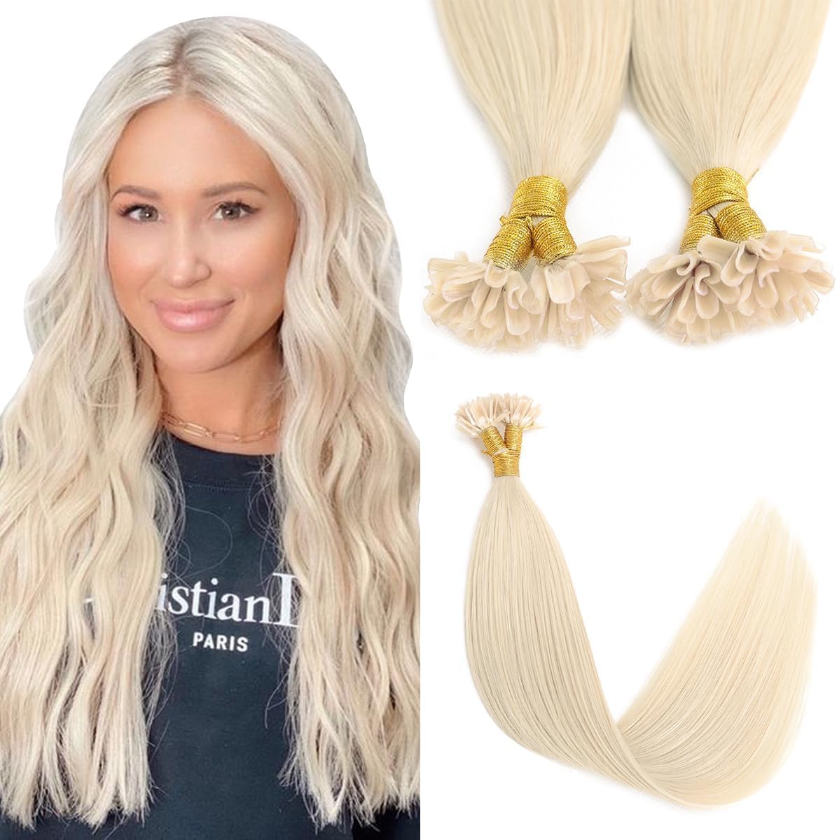 Sindra U Tip Hair Extensions 14 Inch Platinum Blonde 40g Keratin Human Hair 50 Strands Hot Fusion Pre Bonded Extensions Utip#60-14inch)