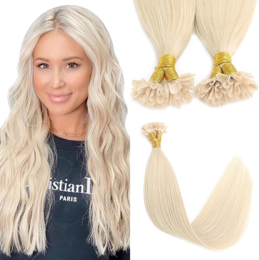 Sindra U Tip Hair Extensions 14 Inch Platinum Blonde 40g Keratin Human Hair 50 Strands Hot Fusion Pre Bonded Extensions Utip#60-14inch)