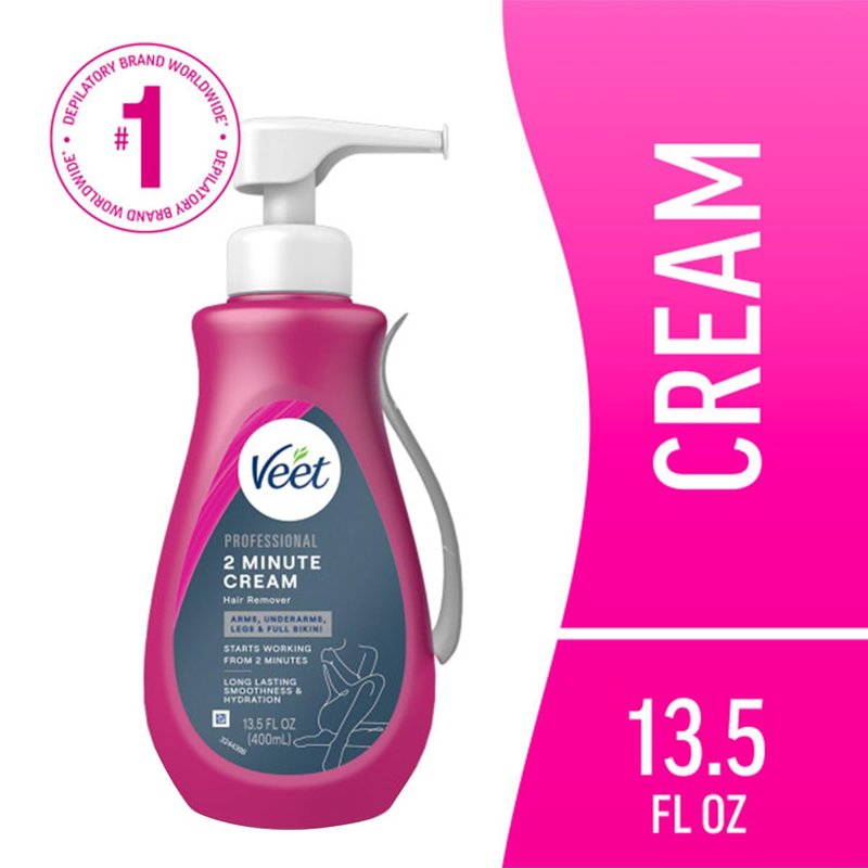 Veet Professional Dermatologically Tested 13.5 Fl Oz. 2 Minute Hair Removal Cream with Spatula for Arms, Underarms, Legs & Full Bikini (2 Pack)