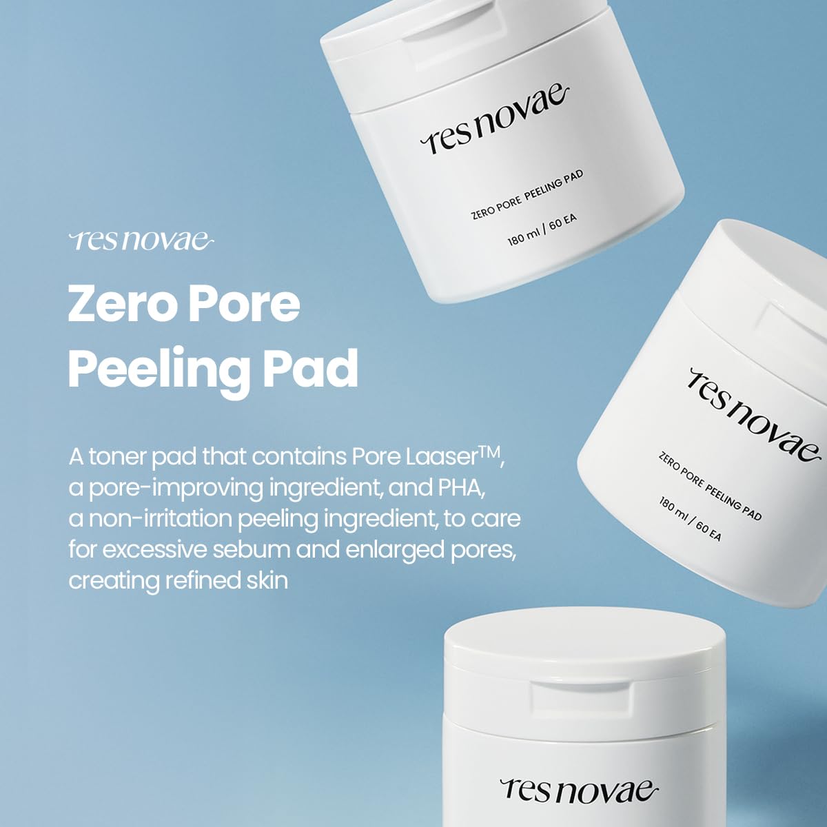 res novae Peeling Toner Pad – 60 Pads – Blackhead & Whitehead Removal, Pore Minimizing, Oil Control, Gentle PHA Exfoliation for Sensitive Skin
