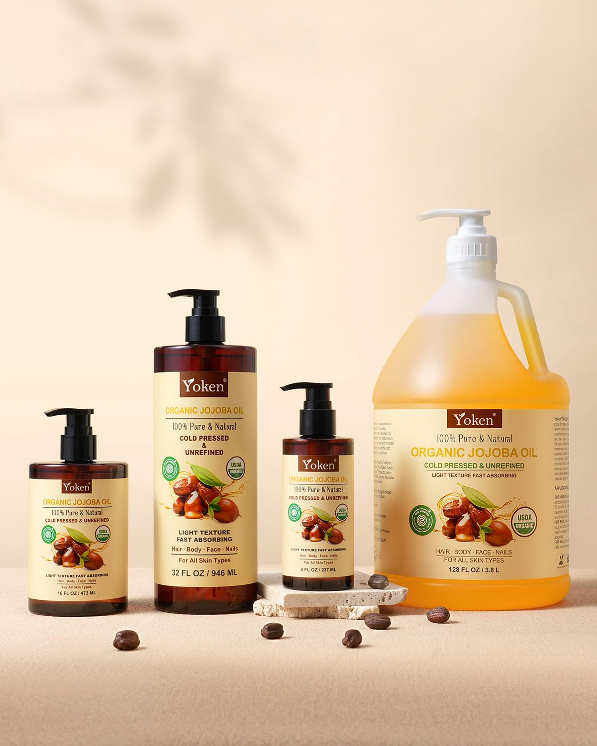 Yoken 100% Pure Jojoba Carrier Oil - Unrefined, Cold Pressed for Skin, Hair & Nails | 32 fl oz
