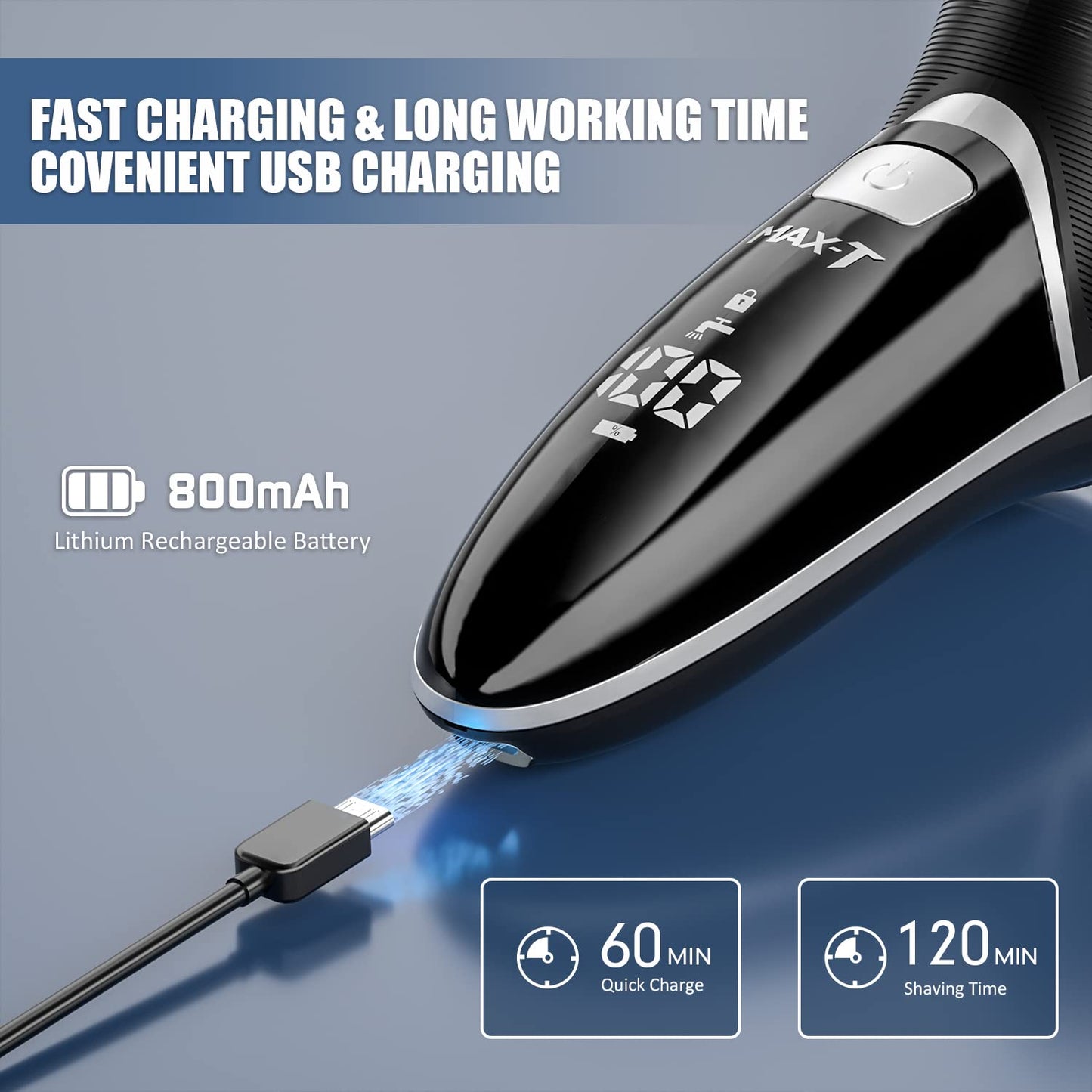 Men's Electric Shaver - MAX-T Corded and Cordless Rechargeable 3D Rotary Shaver Razor for Men with Pop-up Sideburn Trimmer Wet and Dry