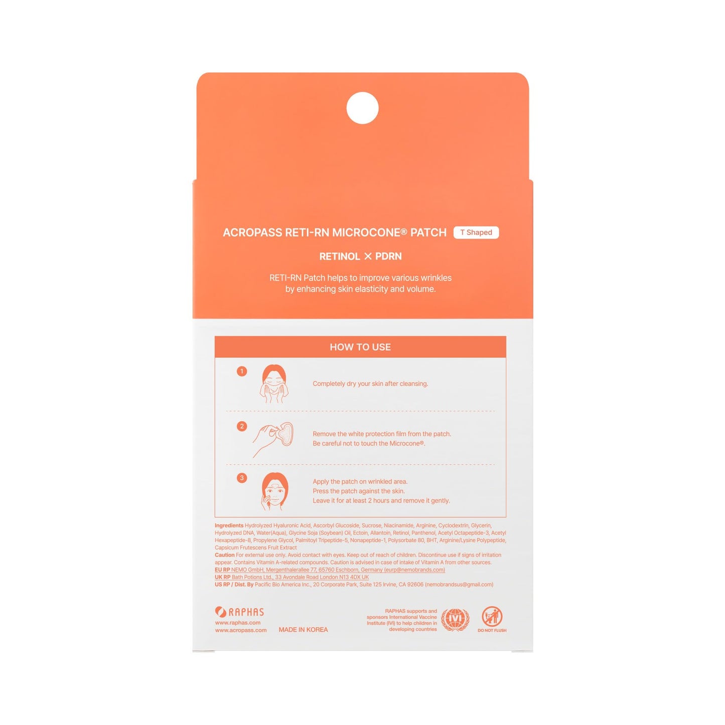 Wrinkle Patches ACROPASS RETI-RN Microcone, Deep Wrinkle, PDRN 10,000 ppm, Retinol 3,300 IU/g, Hyaluronic Acid, Anti-Aging (T shape, 4 Count)