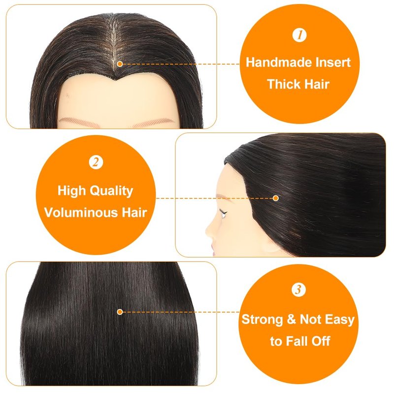 Mannequin Head with Hair 28“ Cosmetology Manikin Doll Head Mannequin Head for Braiding Hairstylists Cosmetology Students Practice Styling with Free Clamp (black)