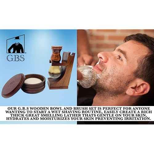 G.B.S GENTS Men's Wood Shaving Bowl & Shave Brush Set ? Premium Shaving Kit with Stand, Synthetic Shave Brush & Signature All Natural Soap ? Grooming Gift for Men,Wet Shaving Essentials