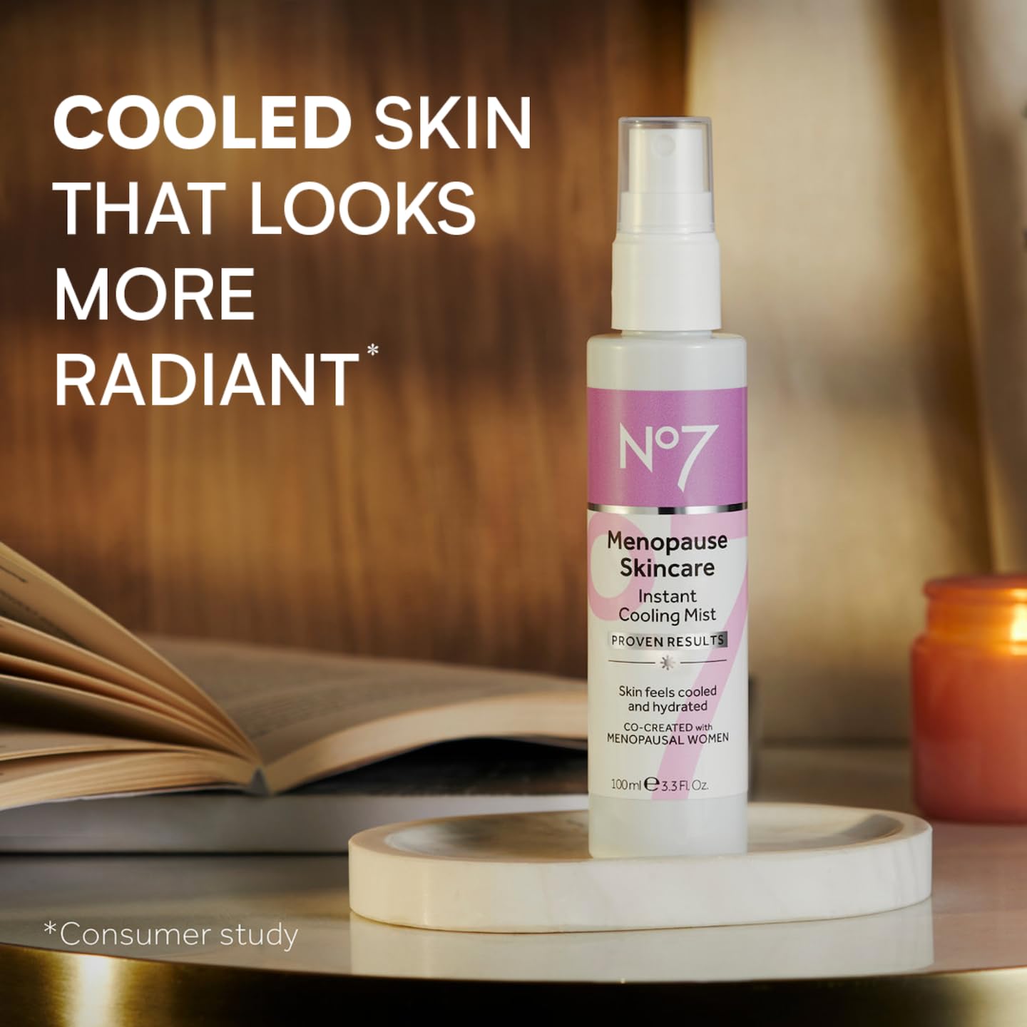 No7 Menopause Skincare Instant Cooling Mist - All Over Cooling Facial Mist for Daily Menopause Relief of Hot Flashes - Moisturizing Glycerine + Refreshing Rosewater Calms & Smoothes Dry Skin (100 ml)