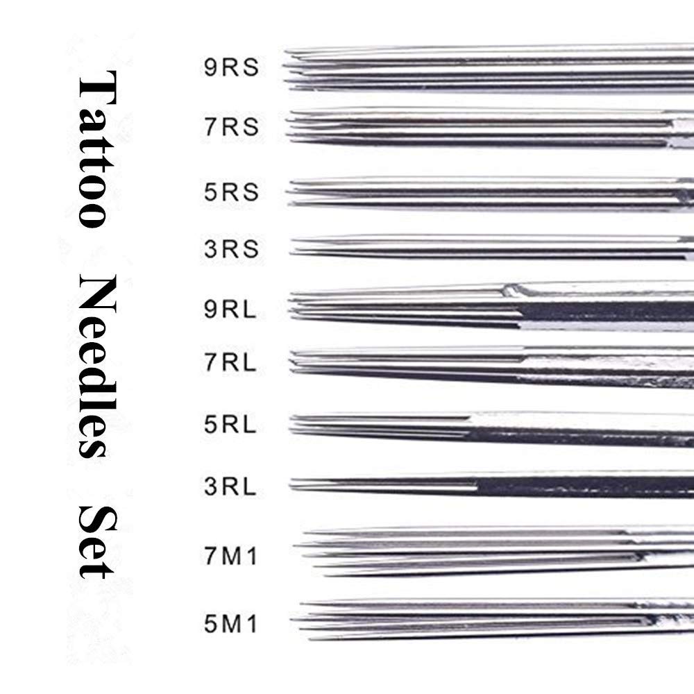 Tattoo Needles Set - Autdor 200PCS Mixed Tattoo Needles 3RL,5RL,7RL,9RL,3RS,5RS,7RS,9RS,5M1,7M1 Disposable Sterile Tattoo Gun Needles Assorted Liners,Shaders and Magnum (Mixed-RL/RS/M1-200pcs)